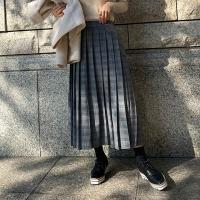 check pleated long skirt[3130M]